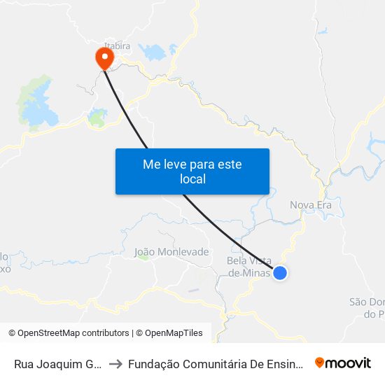 Rua Joaquim Gomes, 430 to Fundação Comunitária De Ensino Superior De Itabira map