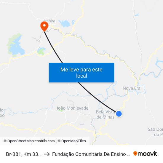 Br-381, Km 338,7 Norte to Fundação Comunitária De Ensino Superior De Itabira map