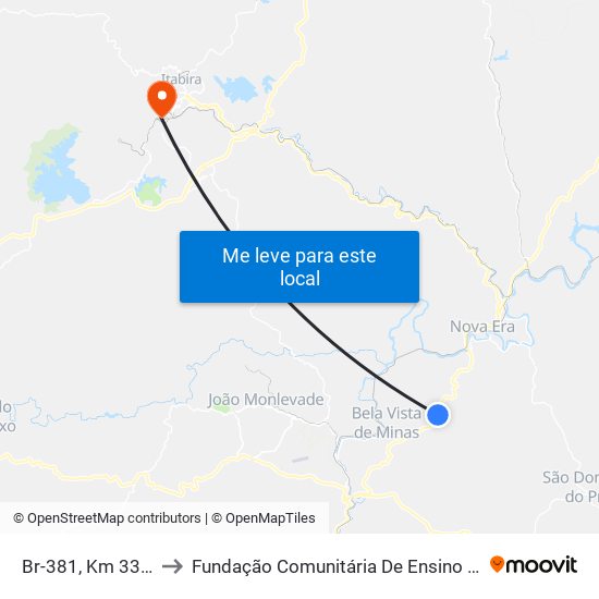 Br-381, Km 338,2 Norte to Fundação Comunitária De Ensino Superior De Itabira map