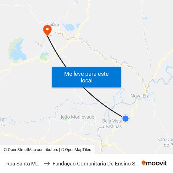 Rua Santa Marta, 535 to Fundação Comunitária De Ensino Superior De Itabira map