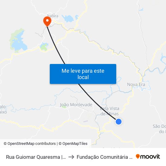Rua Guiomar Quaresma | Ponto Final De Córrego Fundo to Fundação Comunitária De Ensino Superior De Itabira map