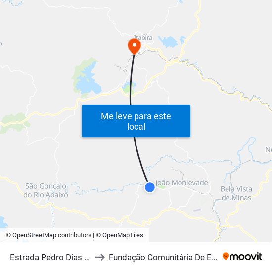 Estrada Pedro Dias Bicalho Filho, 2500 to Fundação Comunitária De Ensino Superior De Itabira map