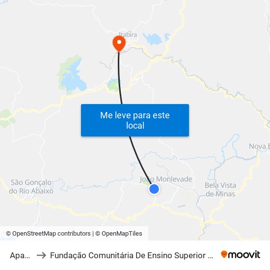 Apagar to Fundação Comunitária De Ensino Superior De Itabira map