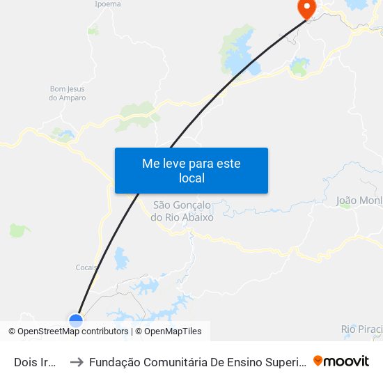 Dois Irmãos to Fundação Comunitária De Ensino Superior De Itabira map