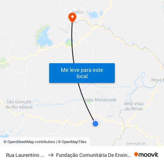 Rua Laurentino Fonseca, 58 to Fundação Comunitária De Ensino Superior De Itabira map