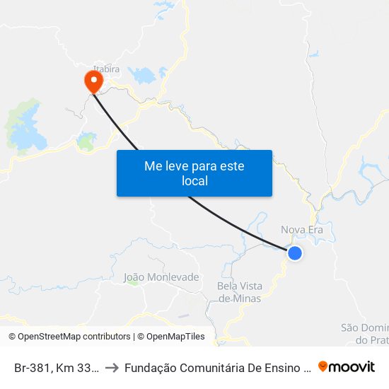 Br-381, Km 332,7 Norte to Fundação Comunitária De Ensino Superior De Itabira map