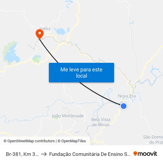 Br-381, Km 332,7 Sul to Fundação Comunitária De Ensino Superior De Itabira map