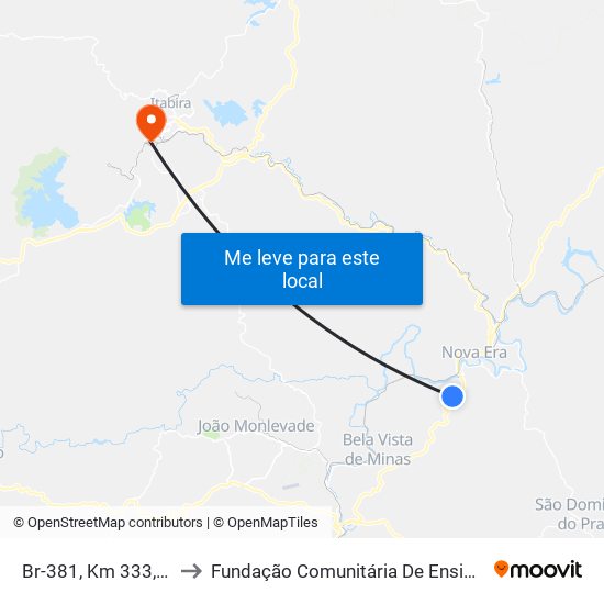 Br-381, Km 333,7 Sul | Aleixo to Fundação Comunitária De Ensino Superior De Itabira map