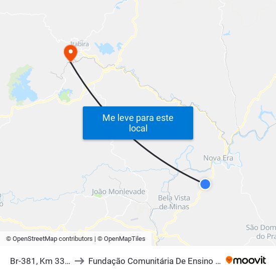 Br-381, Km 334,9 Norte to Fundação Comunitária De Ensino Superior De Itabira map