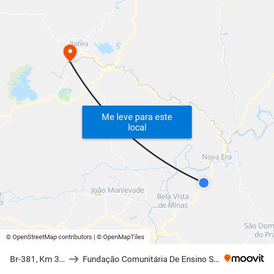 Br-381, Km 334,9 Sul to Fundação Comunitária De Ensino Superior De Itabira map