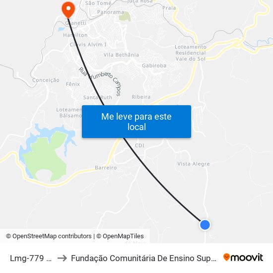 Lmg-779 Norte to Fundação Comunitária De Ensino Superior De Itabira map