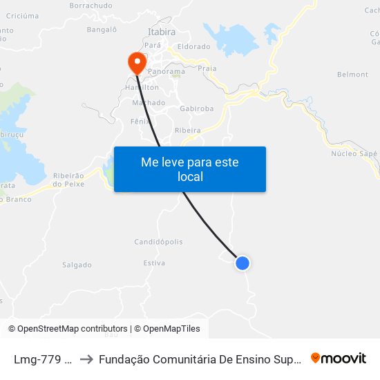 Lmg-779 Norte to Fundação Comunitária De Ensino Superior De Itabira map