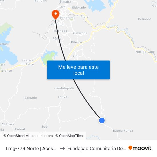 Lmg-779 Norte | Acesso Ao Morro Do Chapéu to Fundação Comunitária De Ensino Superior De Itabira map