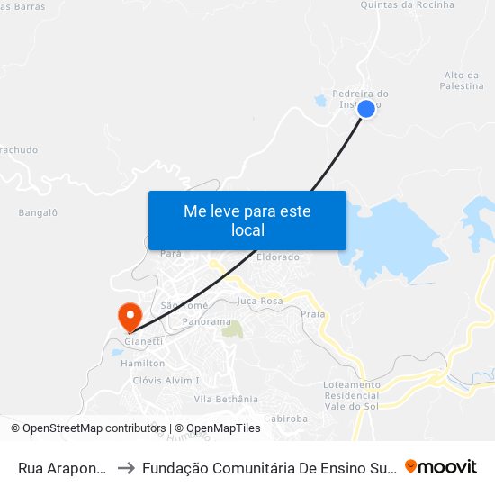 Rua Araponga, 261 to Fundação Comunitária De Ensino Superior De Itabira map