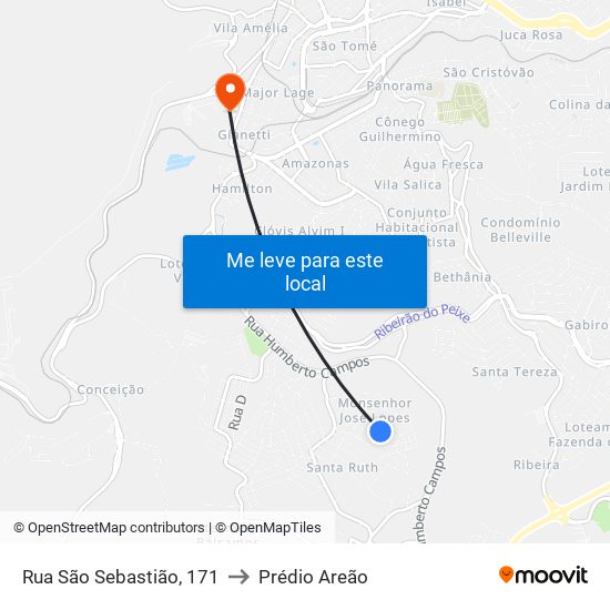 Rua São Sebastião, 171 to Prédio Areão map