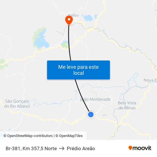 Br-381, Km 357,5 Norte to Prédio Areão map