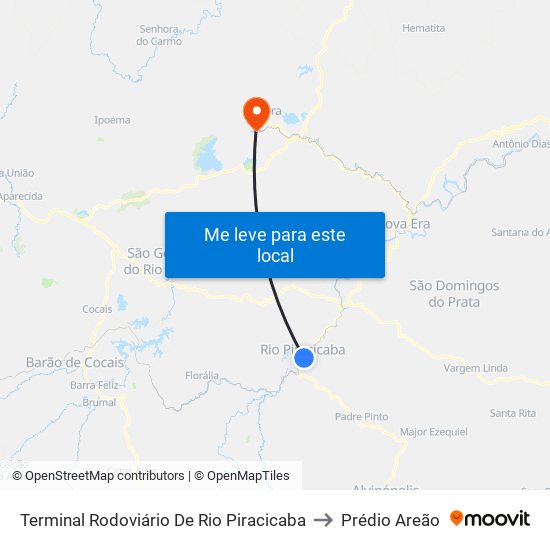 Terminal Rodoviário De Rio Piracicaba to Prédio Areão map