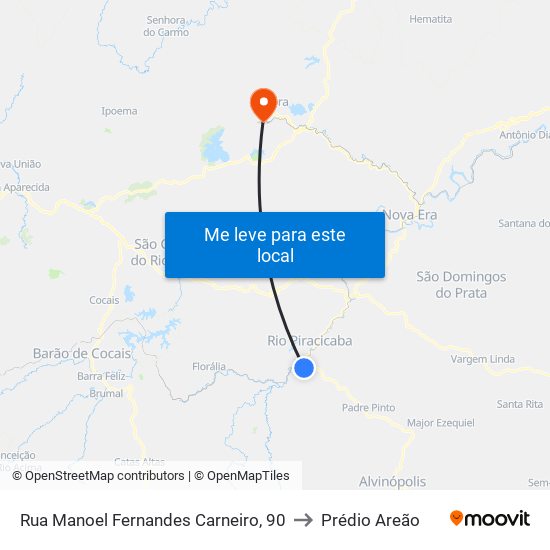 Rua Manoel Fernandes Carneiro, 90 to Prédio Areão map