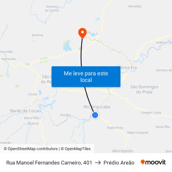Rua Manoel Fernandes Carneiro, 401 to Prédio Areão map
