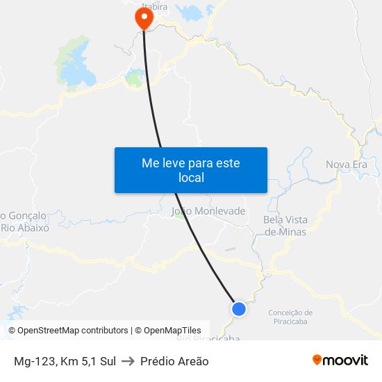 Mg-123, Km 5,1 Sul to Prédio Areão map