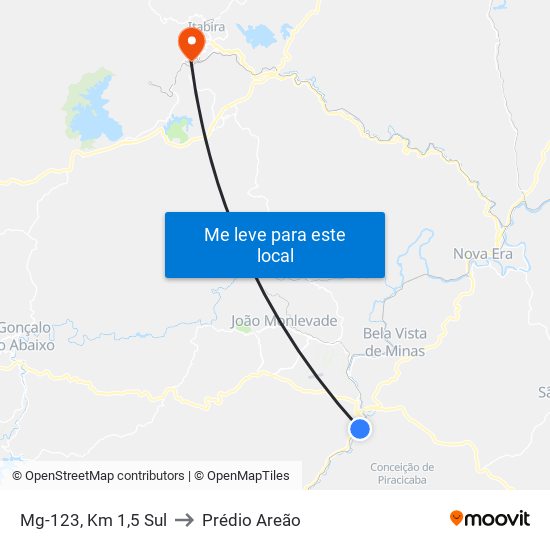 Mg-123, Km 1,5 Sul to Prédio Areão map