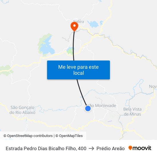 Estrada Pedro Dias Bicalho Filho, 400 to Prédio Areão map