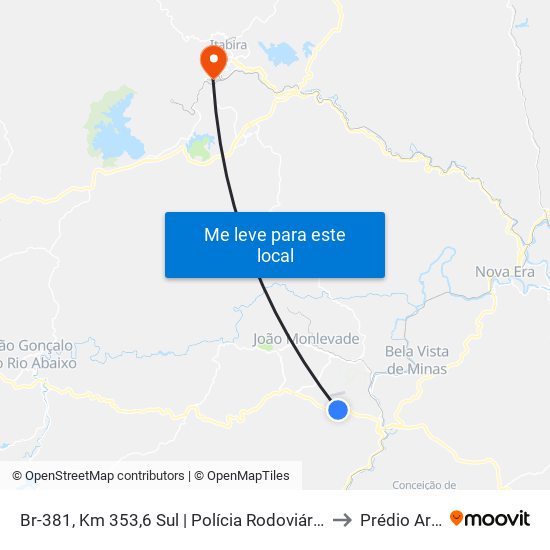 Br-381, Km 353,6 Sul | Polícia Rodoviária Federal to Prédio Areão map