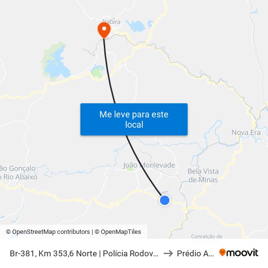 Br-381, Km 353,6 Norte | Polícia Rodoviária Federal to Prédio Areão map