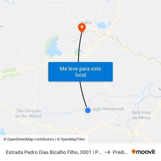 Estrada Pedro Dias Bicalho Filho, 3001 | Ponto Final De Santa Rita De Pacas to Prédio Areão map