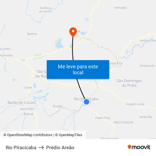 Rio Piracicaba to Prédio Areão map