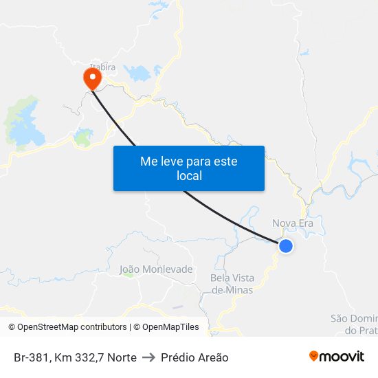 Br-381, Km 332,7 Norte to Prédio Areão map