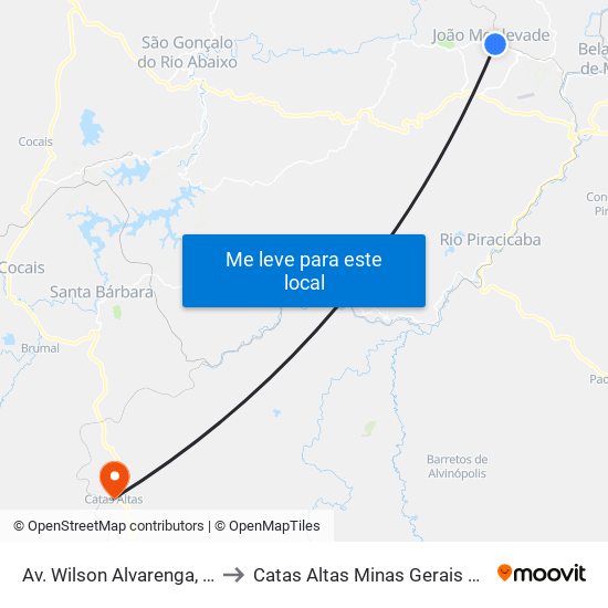 Av. Wilson Alvarenga, 815 to Catas Altas Minas Gerais Brazil map