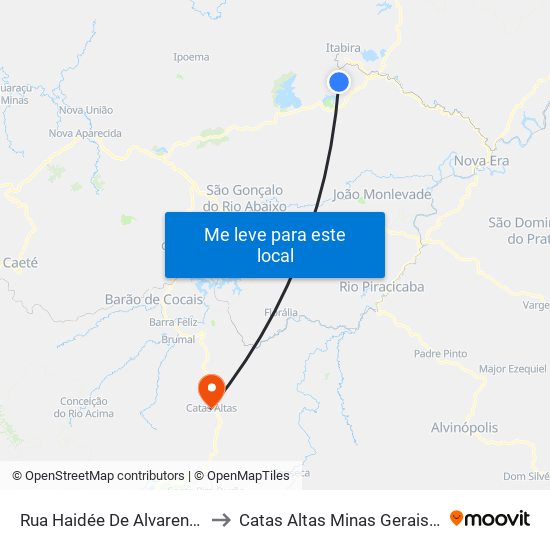 Rua Haidée De Alvarenga, 74 to Catas Altas Minas Gerais Brazil map