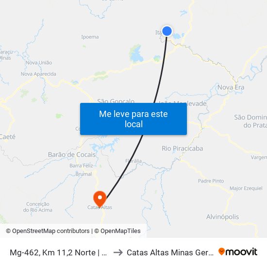 Mg-462, Km 11,2 Norte | Mina Cauê to Catas Altas Minas Gerais Brazil map