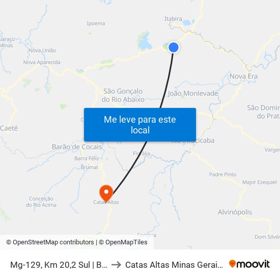 Mg-129, Km 20,2 Sul | Barreiro to Catas Altas Minas Gerais Brazil map