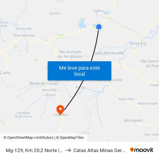 Mg-129, Km 20,2 Norte | Barreiro to Catas Altas Minas Gerais Brazil map