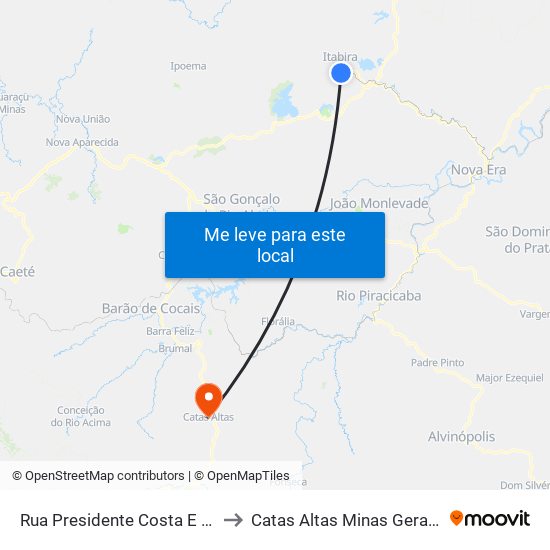Rua Presidente Costa E Silva, 31 to Catas Altas Minas Gerais Brazil map
