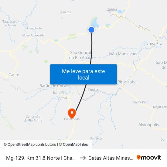 Mg-129, Km 31,8 Norte | Chapada Dos Tanoeiros to Catas Altas Minas Gerais Brazil map