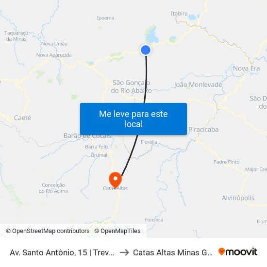 Av. Santo Antônio, 15 | Trevo Da Chapada to Catas Altas Minas Gerais Brazil map