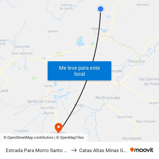 Estrada Para Morro Santo Antônio, Leste to Catas Altas Minas Gerais Brazil map