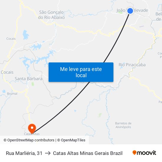 Rua Marliéria, 31 to Catas Altas Minas Gerais Brazil map