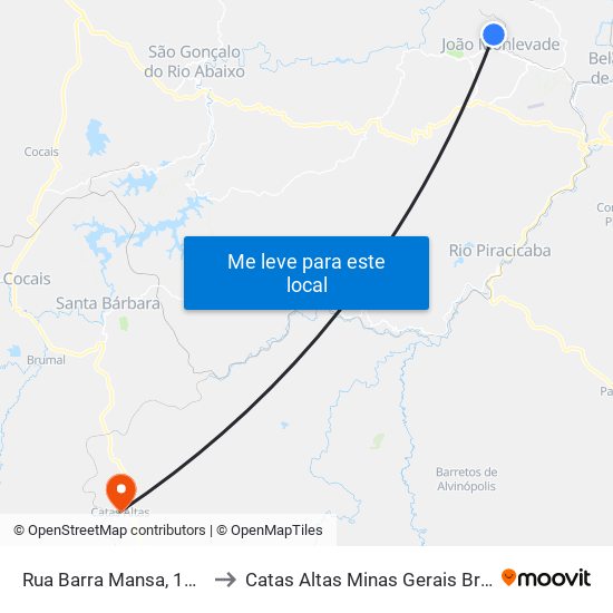 Rua Barra Mansa, 1270 to Catas Altas Minas Gerais Brazil map