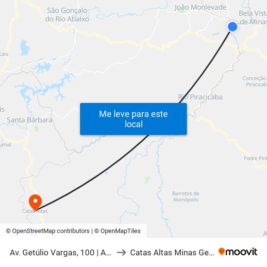 Av. Getúlio Vargas, 100 | Arcelor Mittal to Catas Altas Minas Gerais Brazil map