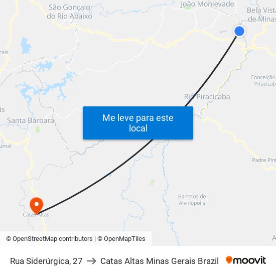 Rua Siderúrgica, 27 to Catas Altas Minas Gerais Brazil map