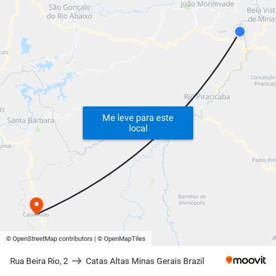 Rua Beira Rio, 2 to Catas Altas Minas Gerais Brazil map