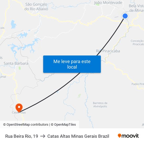 Rua Beira Rio, 19 to Catas Altas Minas Gerais Brazil map