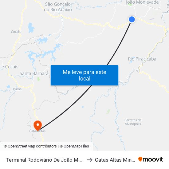 Terminal Rodoviário De João Monlevade | Linhas Municipais to Catas Altas Minas Gerais Brazil map