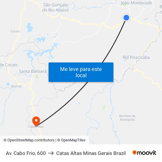 Av. Cabo Frio, 600 to Catas Altas Minas Gerais Brazil map