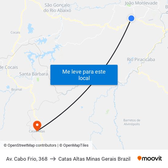 Av. Cabo Frio, 368 to Catas Altas Minas Gerais Brazil map