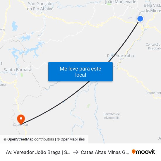 Av. Vereador João Braga | Sentido Br-381 to Catas Altas Minas Gerais Brazil map